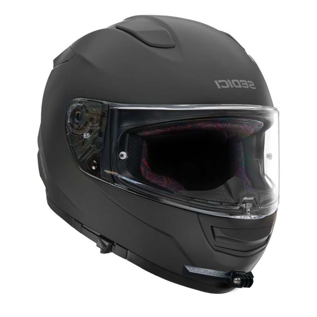 best helmet chin cam for motorcycles MotoRadds FLEX Slim Universal Flexible Bendable Helmet Chin Mount Raven Black