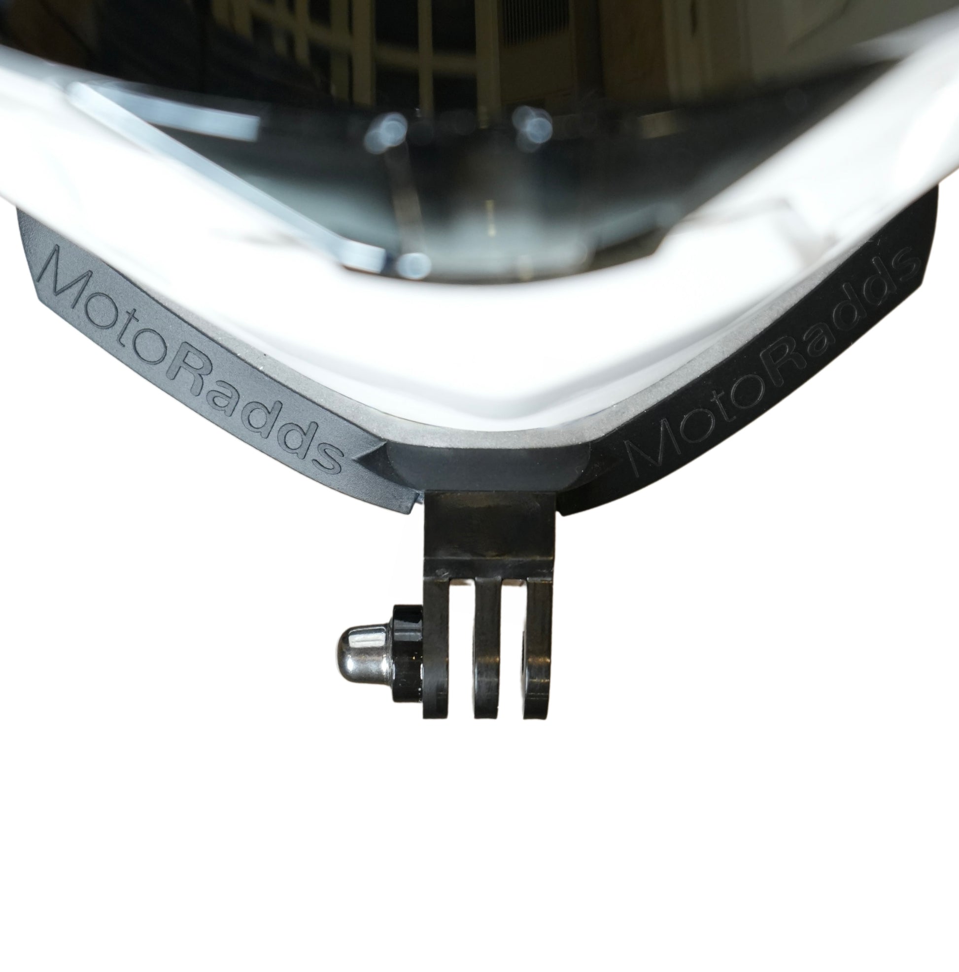 Motoradds gopro chinmounts on front of helmet top down view