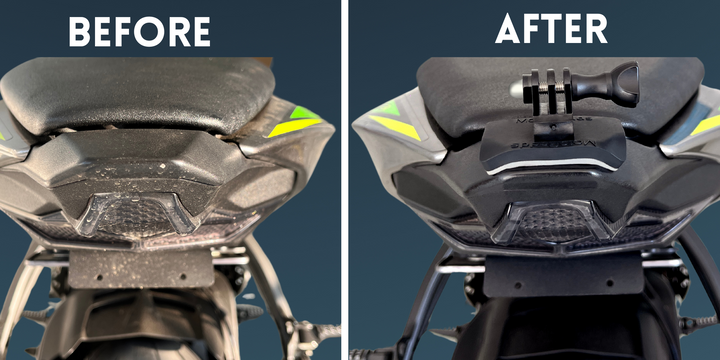 Flexible action camera mount for rear fairings/rear tail cowl