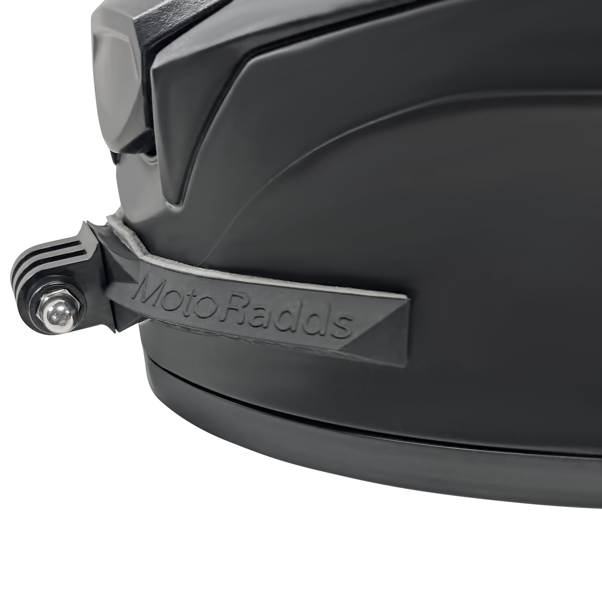 Gopro chin mount on helmet close up side view