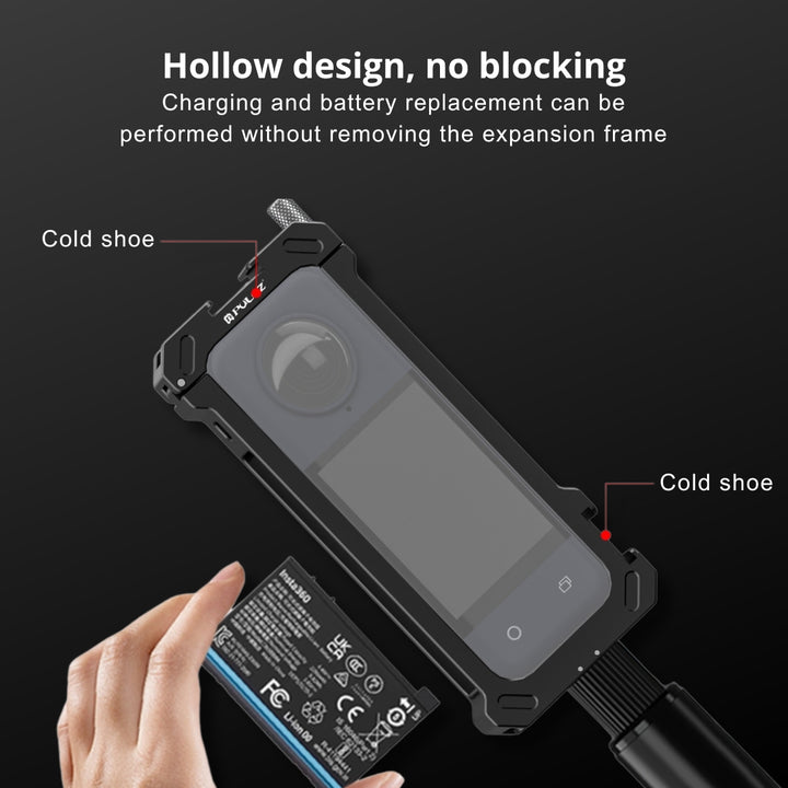 Metal Protective Housing Cage for Insta360 X4 with Cold Shoe Base and Tripod Adapter