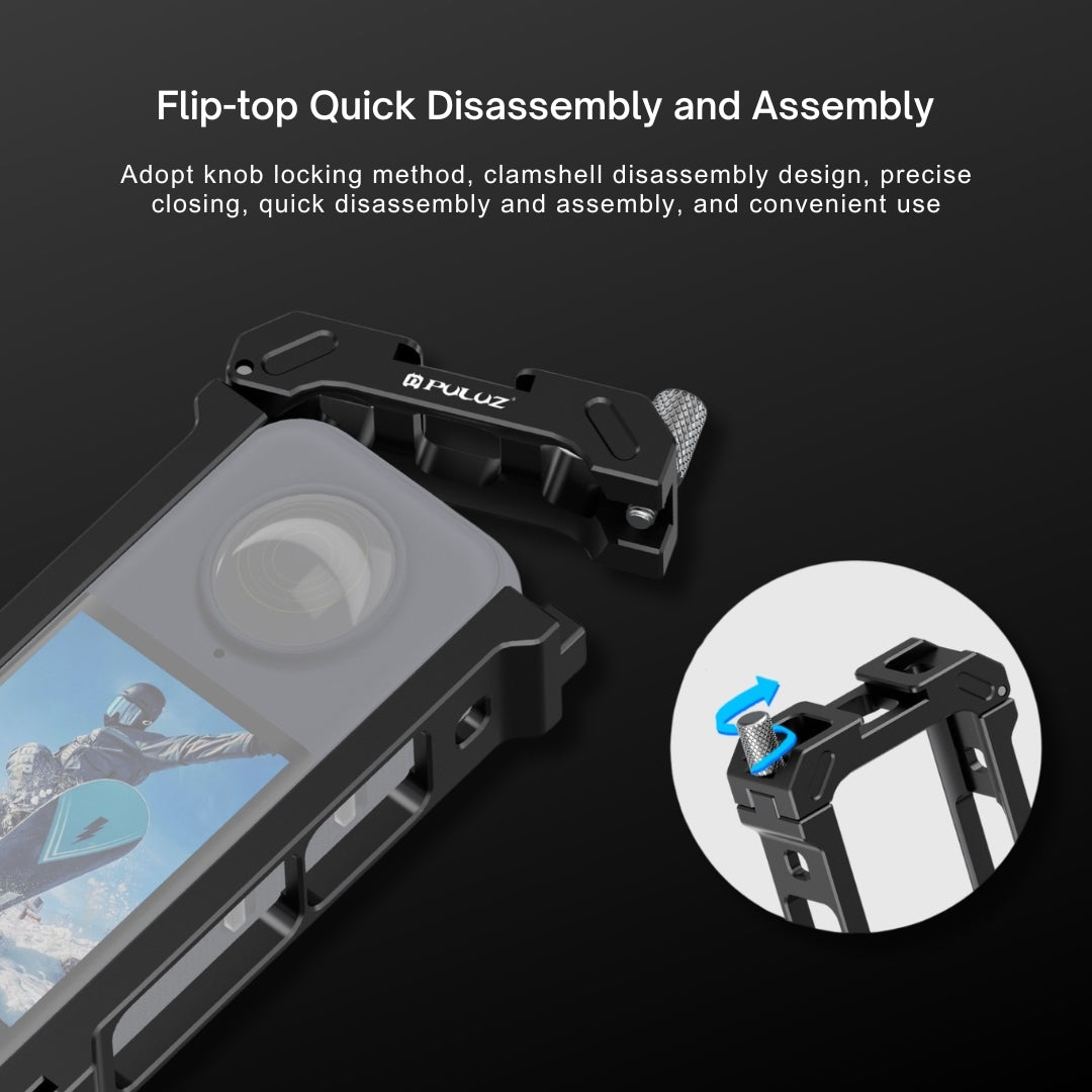 Metal Protective Housing Cage for Insta360 X4 with Cold Shoe Base and Tripod Adapter