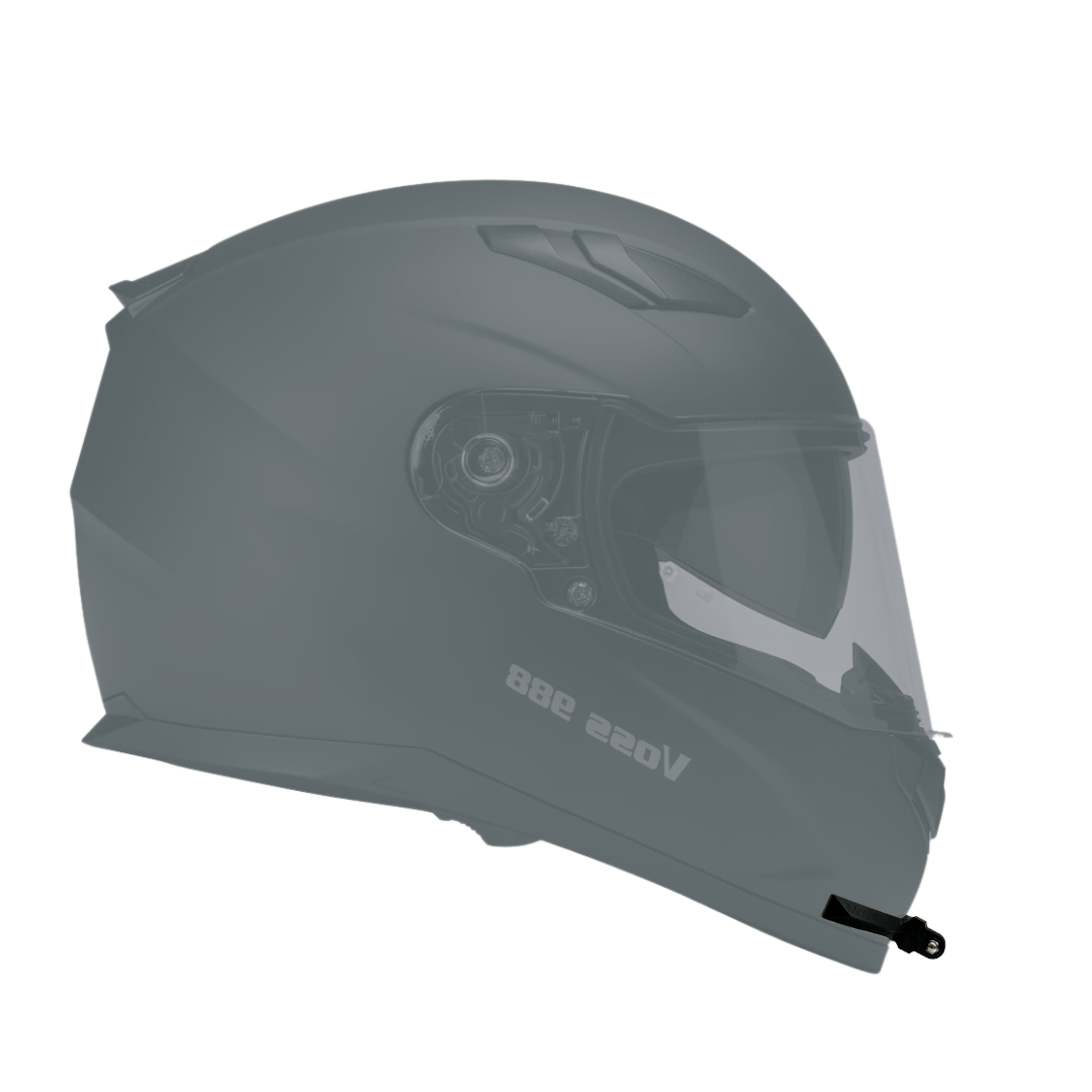 GoPro helmet chin mount for VOSS 988 MOTO-1, front side angle view