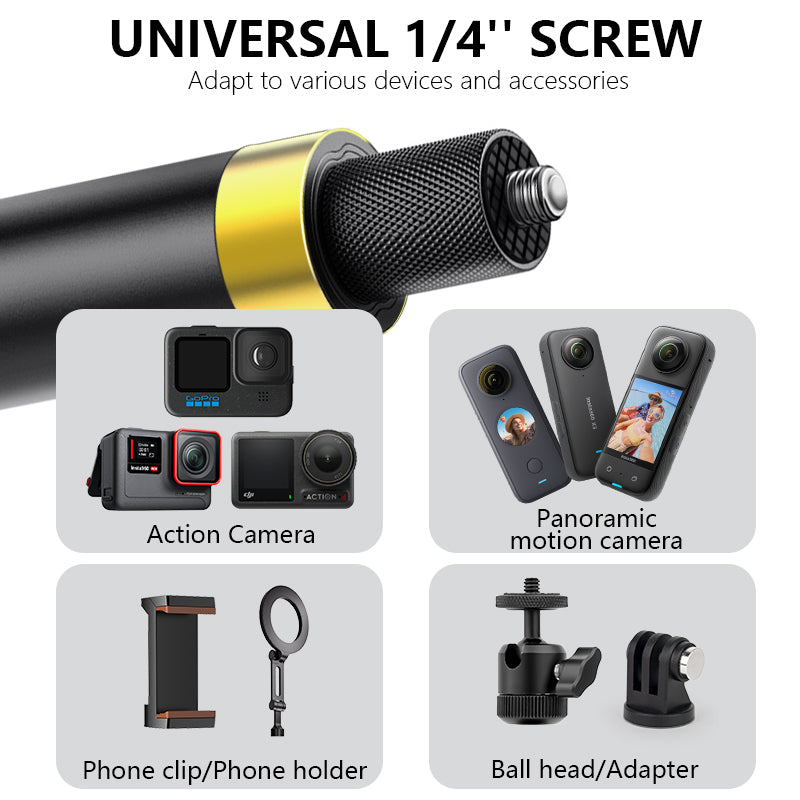 Telescoping Selfie Stick with 1/4" Thread for 360º Cameras Compatible with Insta360 X3/X4, GoPro Hero Max, and more!