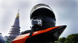 GoPro mounted to motorcycle helmet chin